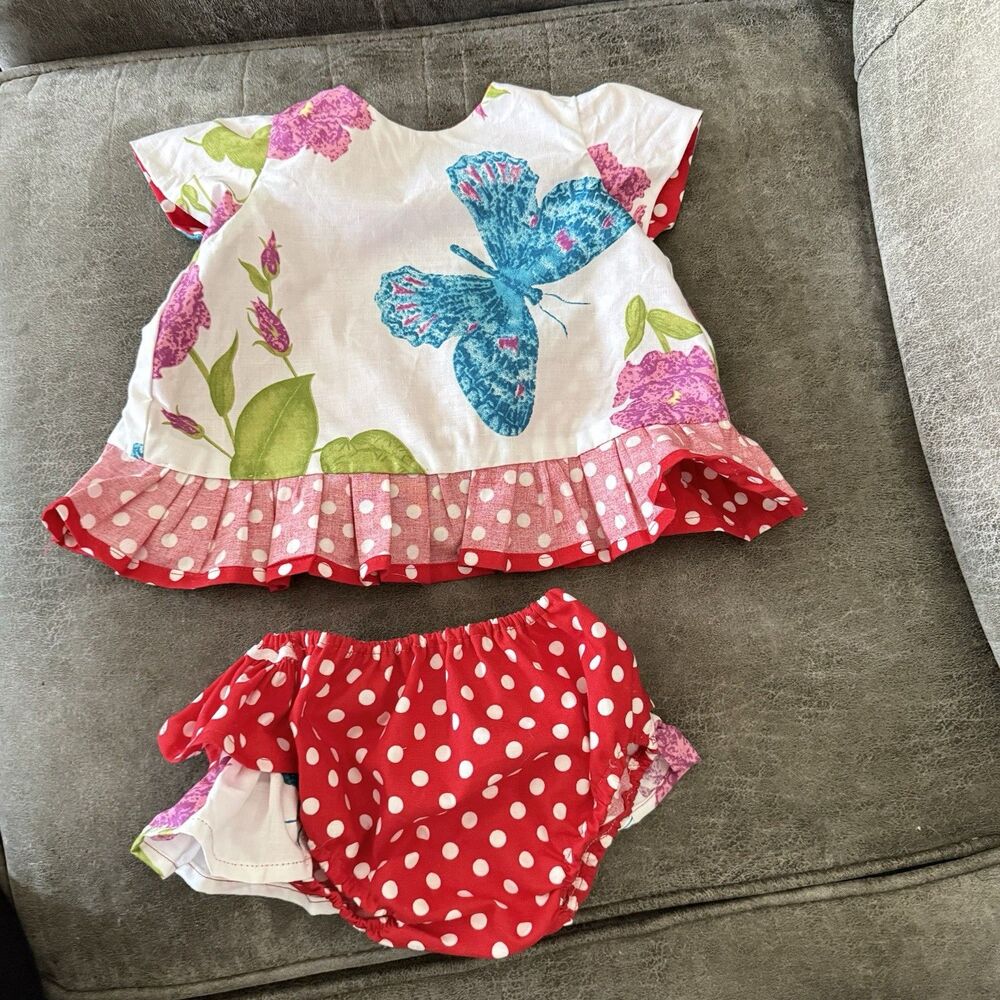 Baby Girl Polka Dot Outfit Set Red & White Ruffle Top Bloomer Size 6-12 Months - Picture 8 of 10